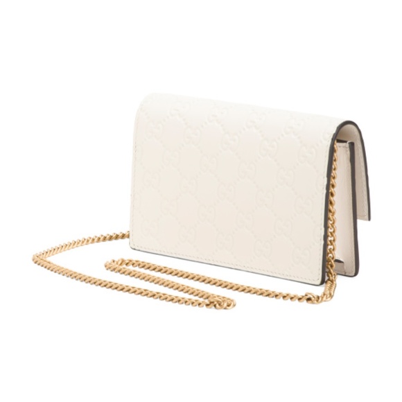 Gucci Guccissima Cherry accent Wallet on chain, mini crossbody white leather - Picture 13 of 16
